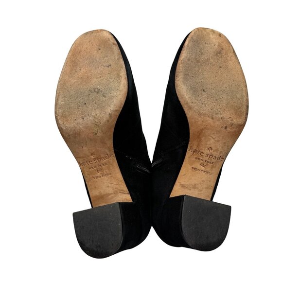 Kate Spade Langley Black Suede Leather Big Bow Round Toe Ankle Booties Women sz6 - Picture 7 of 13